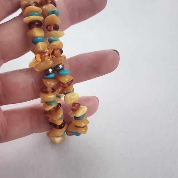Jay King Amber Turquoise Beaded Bracelet New Stretch Double Two Strand Silver - Picture 3 of 5
